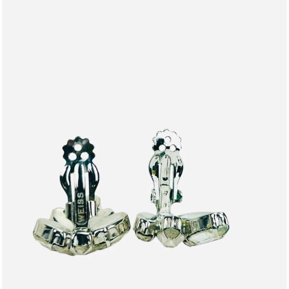 Vintage Weiss Rhinestone Earrings Signed Clip On Clear Retro - Picture 5 of 7